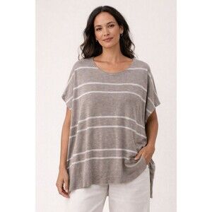 Eileen Fisher Linen Slub Top Tunic  XL Beige Stripe Oversized
